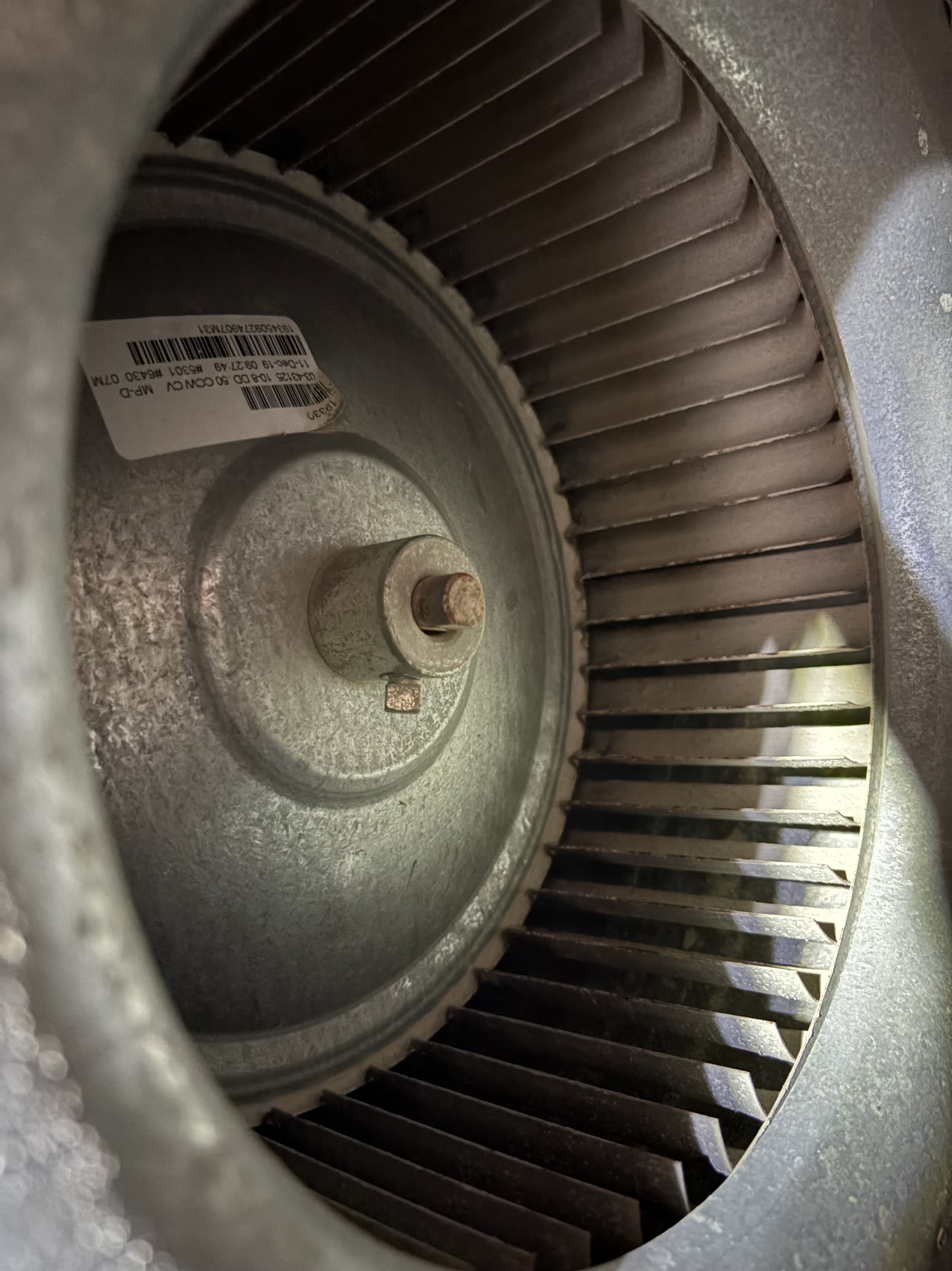 Blower wheel packed with dust